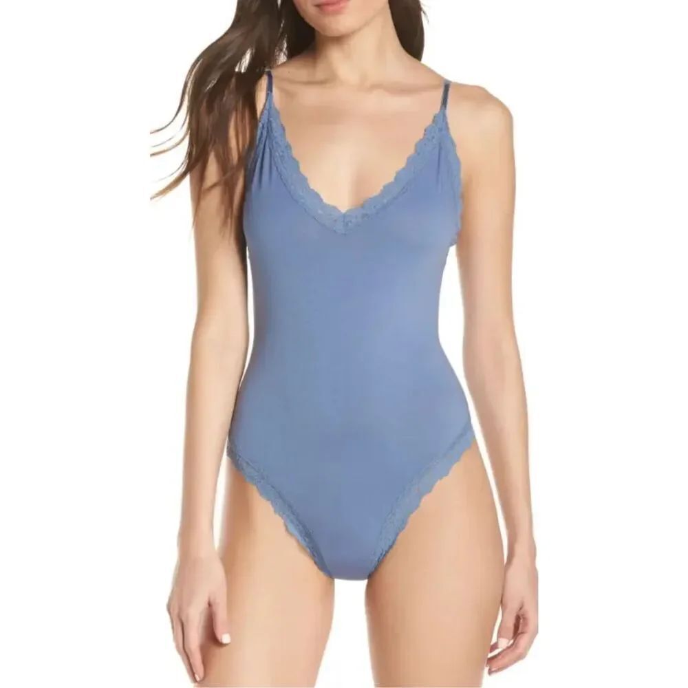 NWT Hanky Panky Women's Cotton Bodysuit Washed Indigo Med, $80 G32